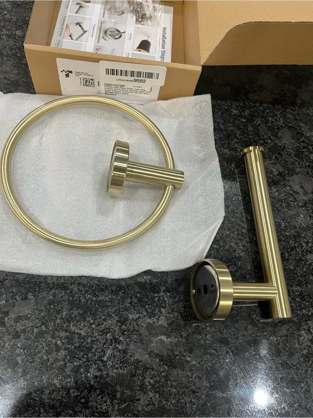 NEW! FAIRGIA Toilet Paper Holder Towel Ring Brushed Gold Bathroom Hardware